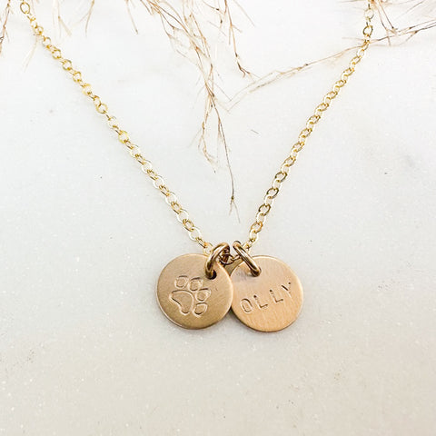 Gold Paw Print Disc Necklace