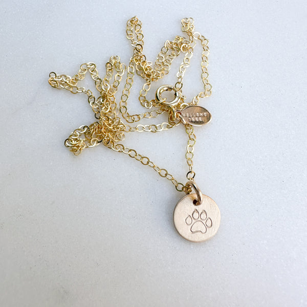Gold Paw Print Disc Necklace