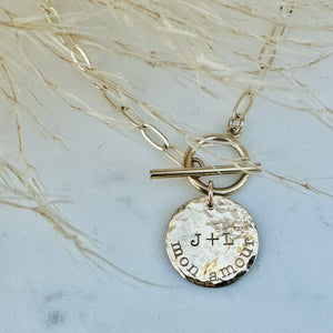 14k Gold Filled Toggle Necklace with Personalized Disc