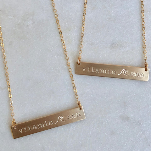 Vitamin Sea Hand Stamped Gold Bar Necklace
